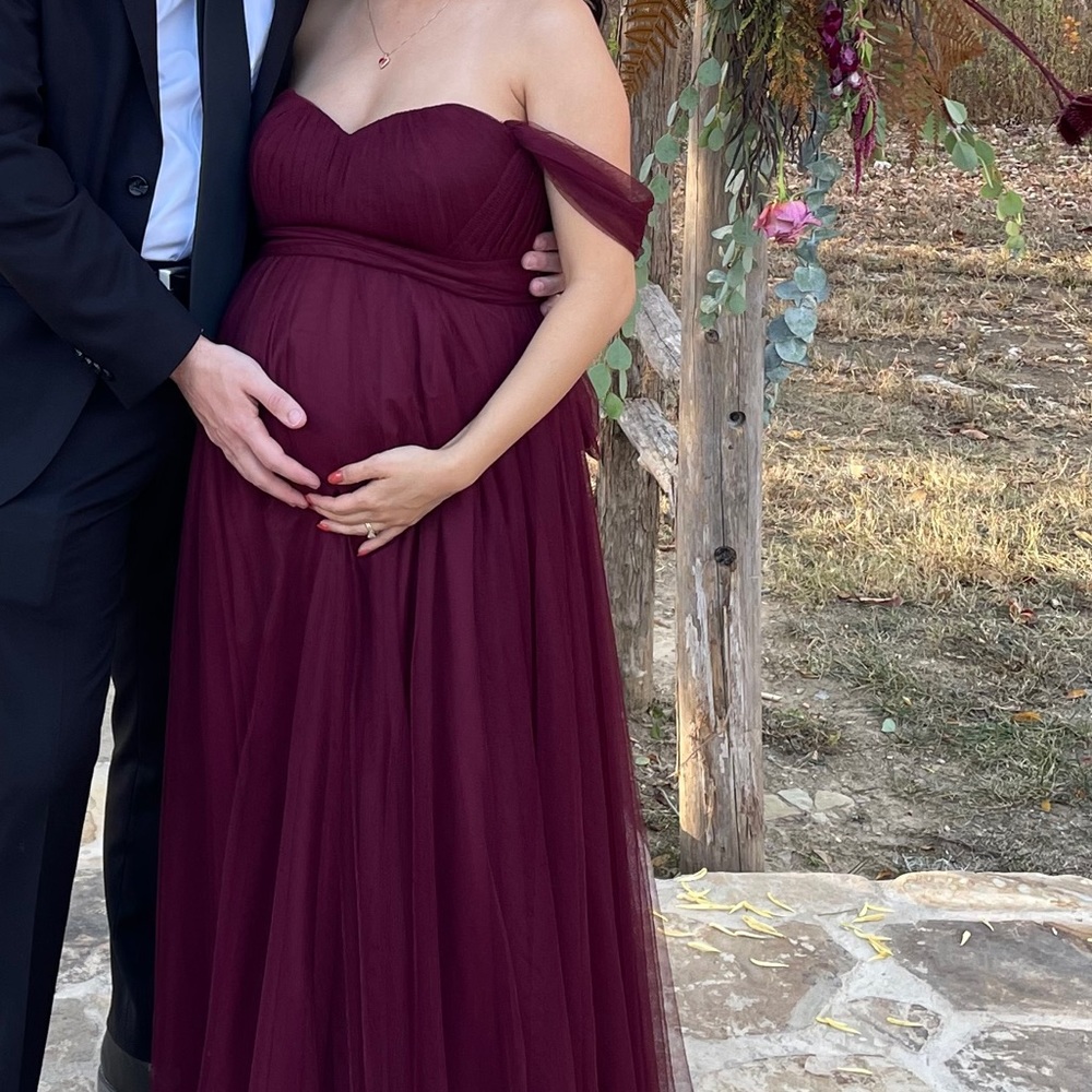 Revelry Burgundy Tulle Maternity Convertible Dress
